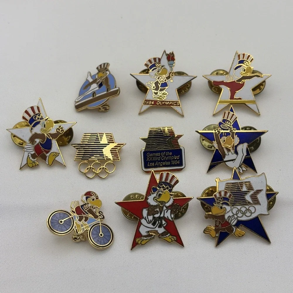Lot Of 10 1984 Los Angeles‎ Olympics Sam The Eagle Mascot Logo Lapel Hat Pins S1